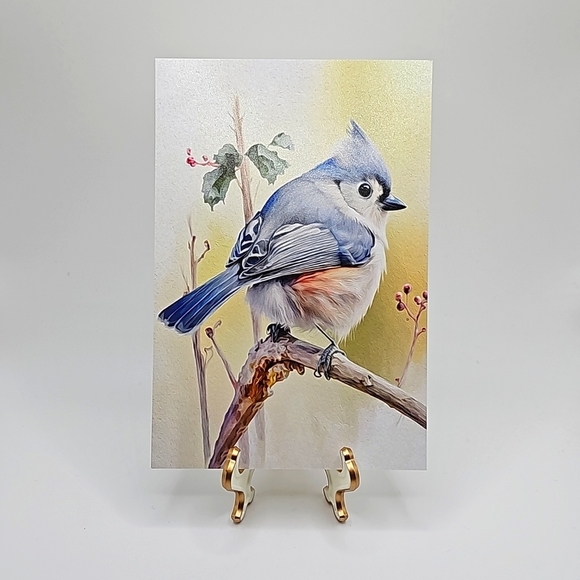 4x6 Tufted Titmouse on a Limb Watercolor‎ Oil Painting Print - Picture 3 of 4